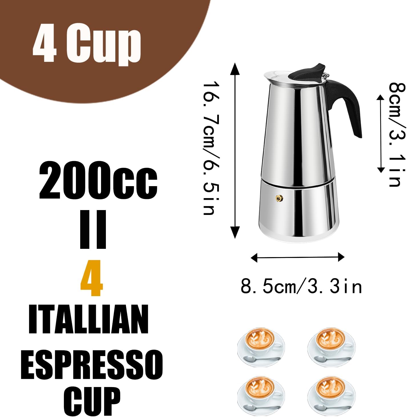 MokaBrew Elite – Cafetera Italiana 4 Tazas en Acero Negro