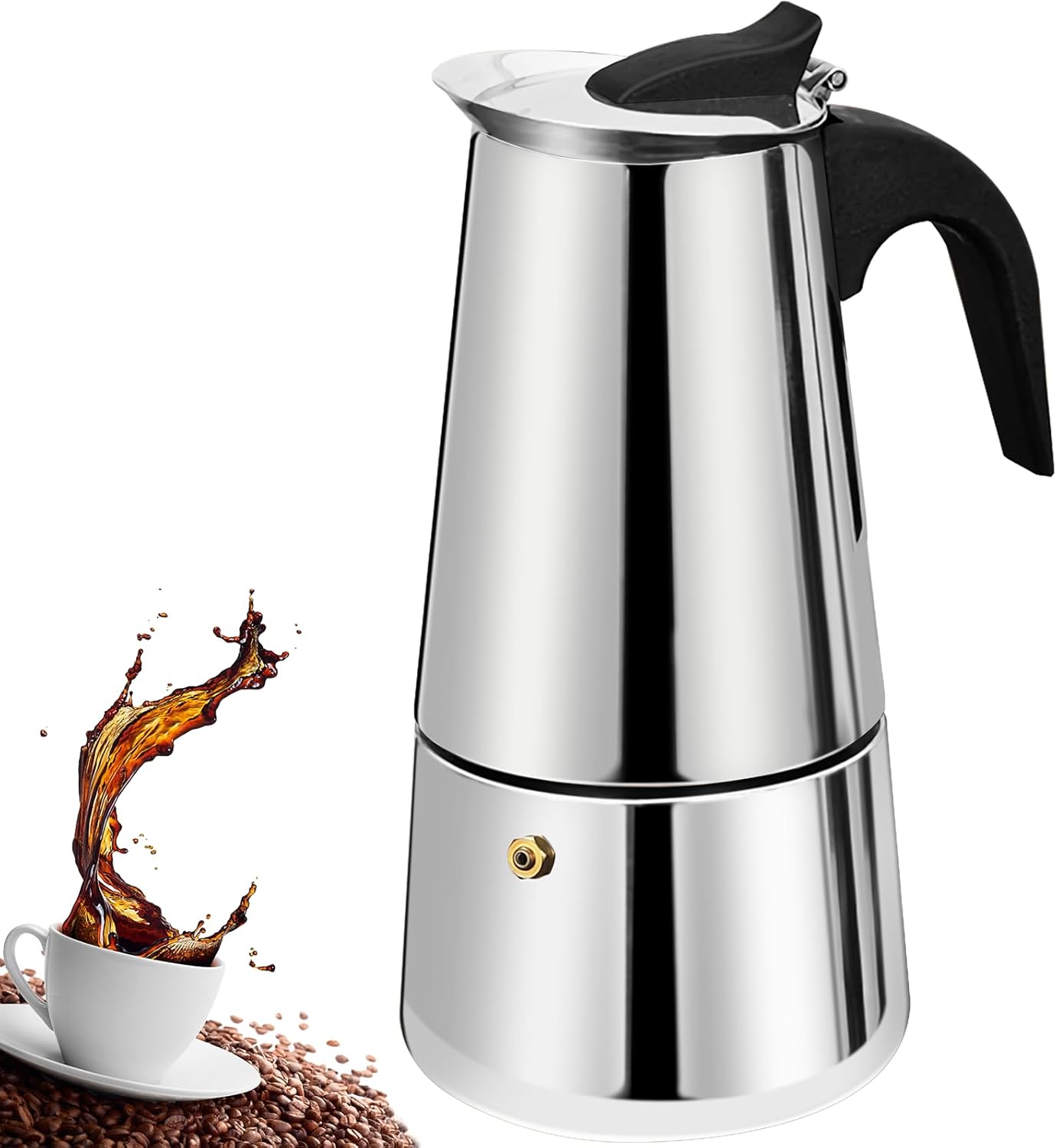 MokaBrew Elite – Cafetera Italiana 4 Tazas en Acero Negro