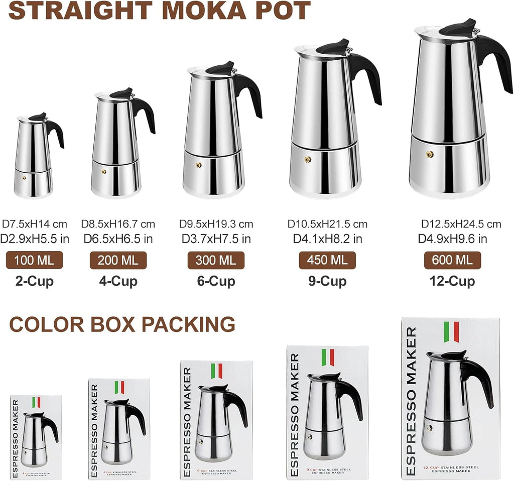 MokaBrew Elite – Cafetera Italiana 4 Tazas en Acero Negro