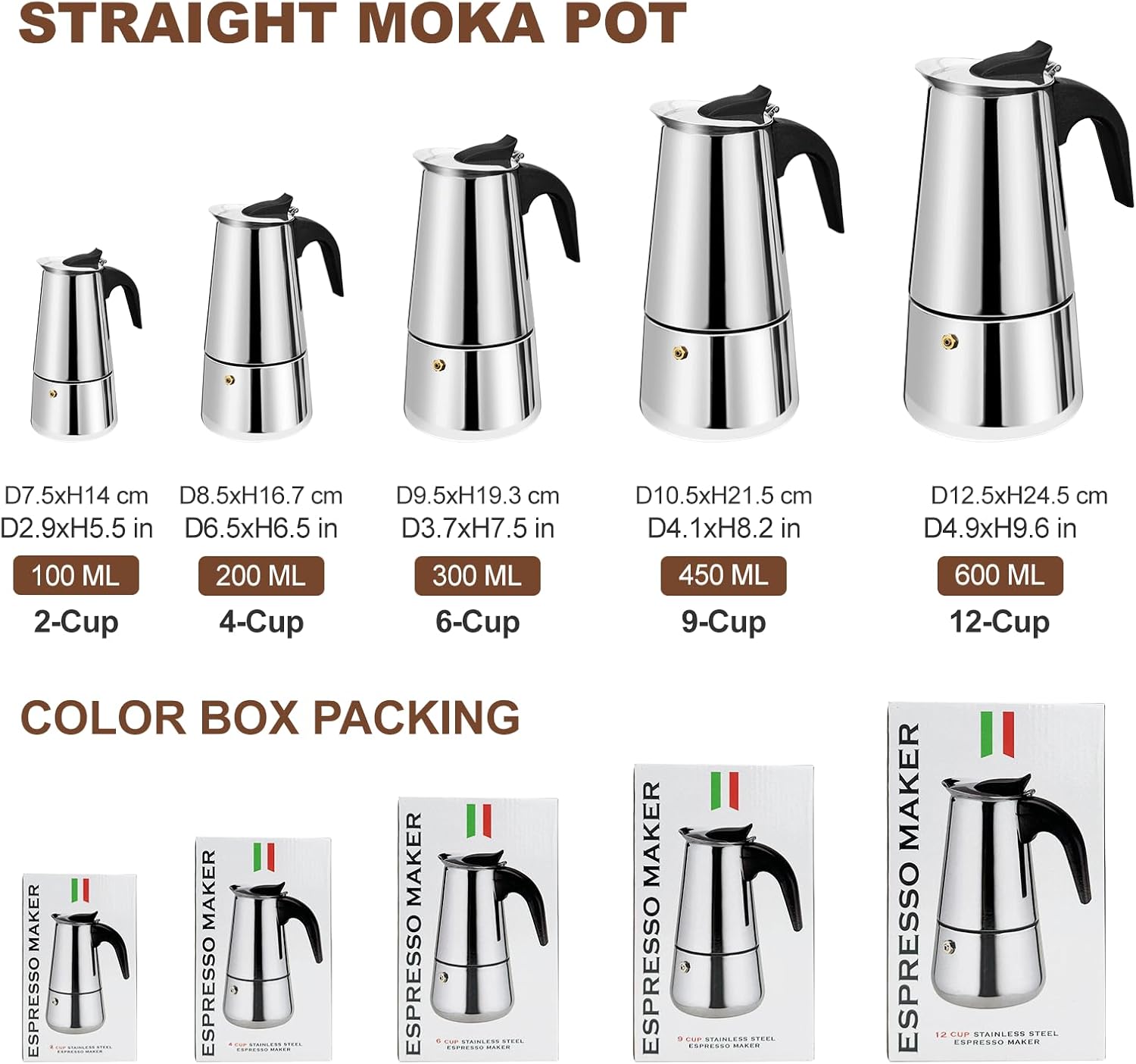 MokaBrew Elite – Cafetera Italiana 4 Tazas en Acero Negro