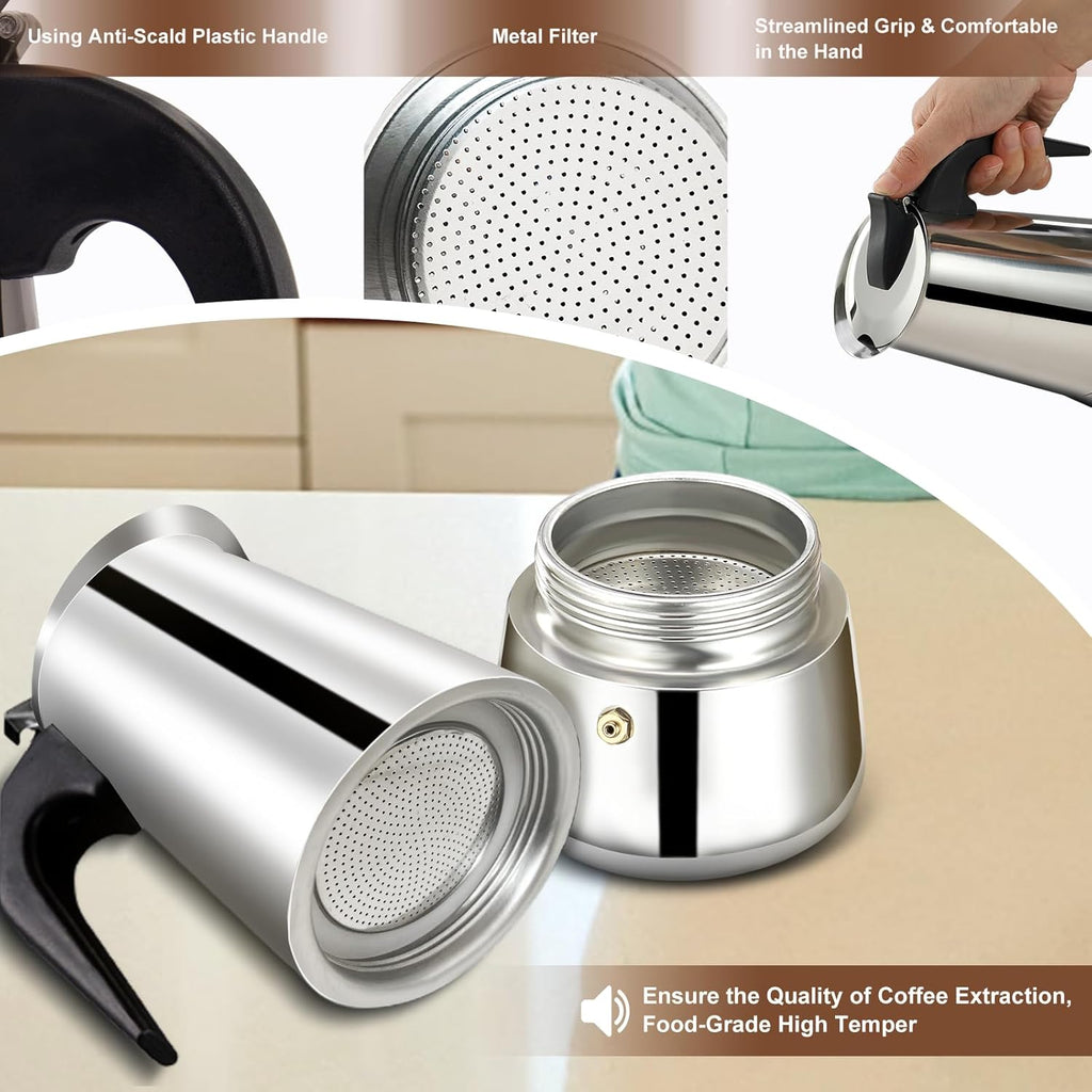 MokaBrew Elite – Cafetera Italiana 4 Tazas en Acero Negro